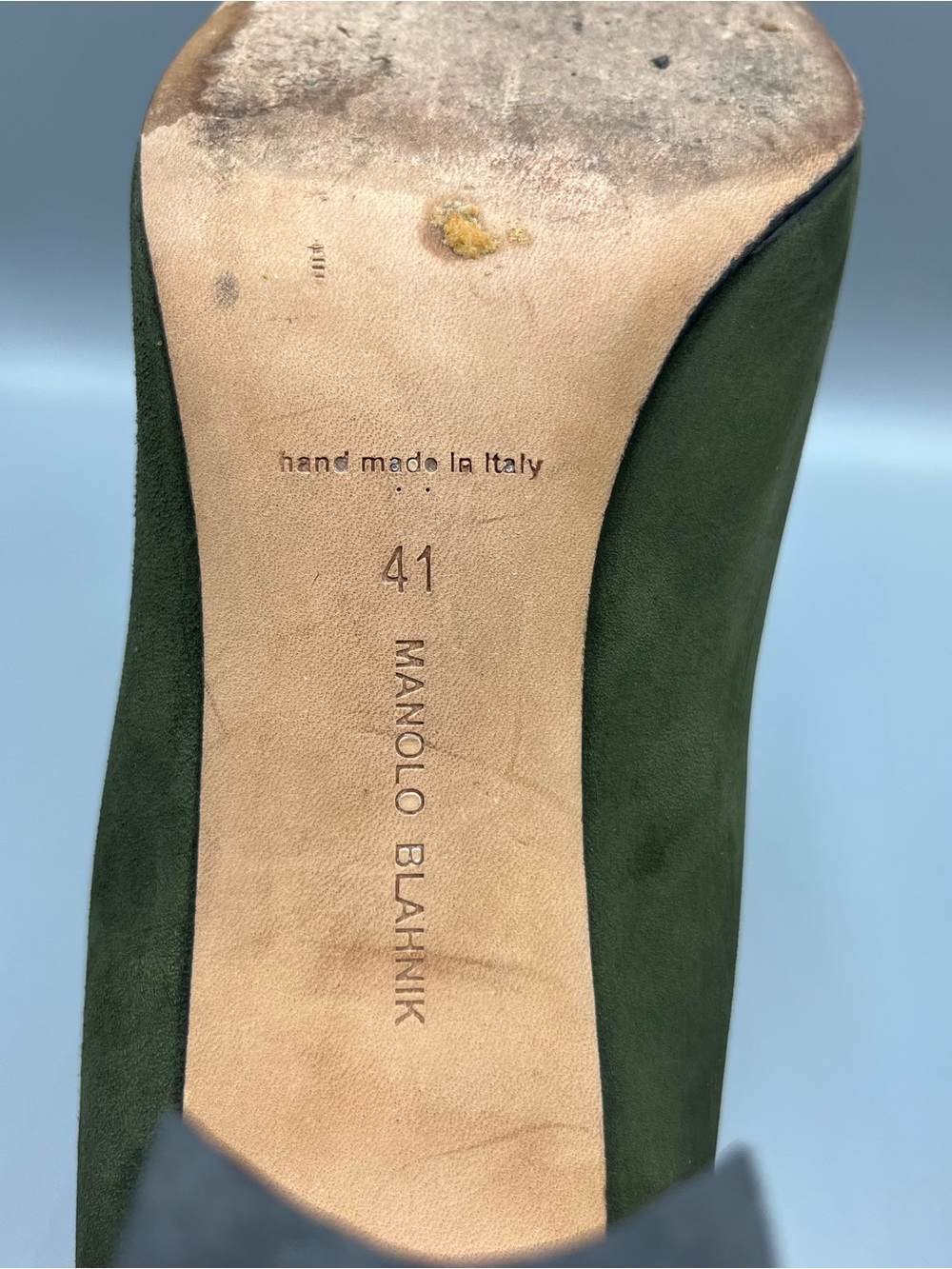 Manolo Blahnik Olive Green Suede Pointed-Toe Pumps Size IT41 US 10 - Picture 6 of 16